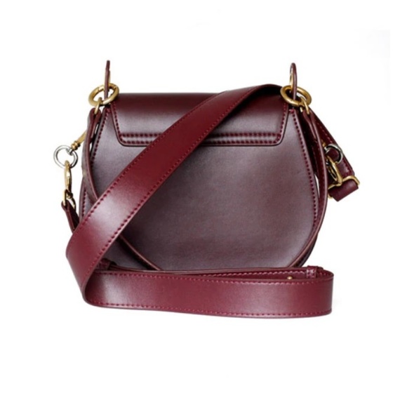 Designer LEATHER Maroon Ring Saddle Bag Clutch - Picture 5 of 8